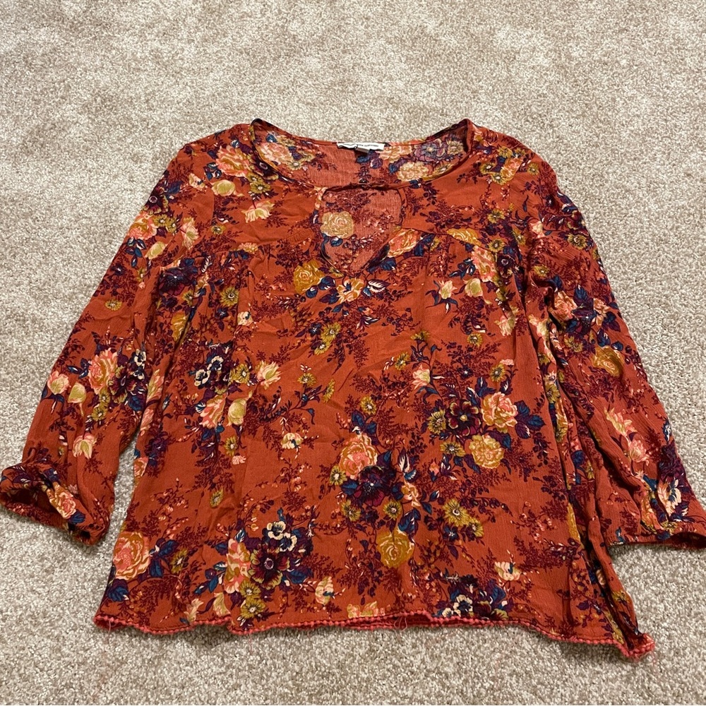 American Eagle Floral Blouse, Orange, XS